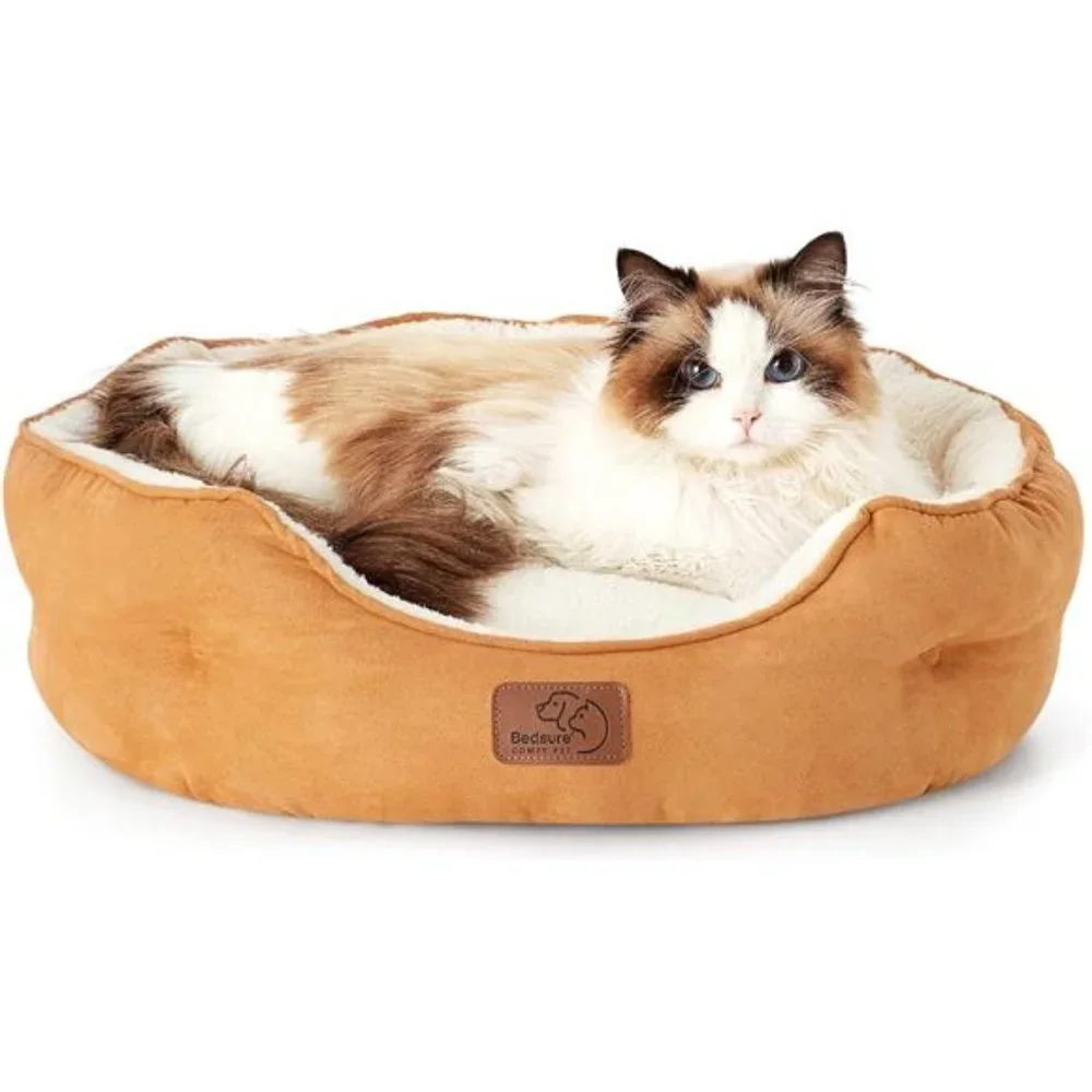 Round Cat Beds Washable Pet Bed with Slip-Resistant Bottom, 20 Inches